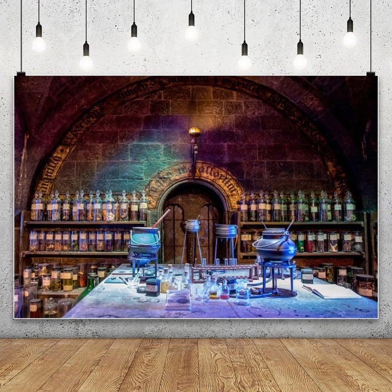 AOFOTO 9x6ft Chemistry Laboratory Background Scary Halloween Party Decorations Spooky Witch's Room Glass Bottles Agentia Black Magic Lab Backdrop Hallowmas Photo Studio Props Vinyl - Image 2